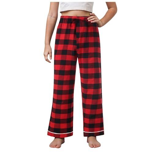 Pantalones de Pijama con Estampado de Cuadros Moda Casual y Confortable para Niñas Ropa de Dormir Cómoda y (Red, 9-10 Years)
