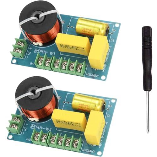 Youmile 2 piezas Crossover para altavoces de 3 vías, 4 a 8 ohmios agudos, medios, graves PUV-W3 Módulo de crossover pasivo de 200 W con destornillador para altavoces HiFi de más de 3,5 pulgadas