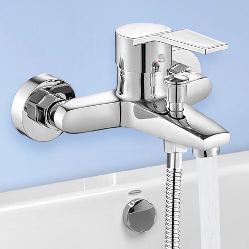 Grifo de Bañera y Ducha, Mezclador Ducha de Latón, Grifo Monomando de Bañera(Universal 1/2" Salida Inferior), monomando para montaje en pared cromo