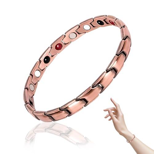 UIEXAY Pulsera Magnética De Cobre, Pulsera De Cobre Puro Mujer, Pulseras Magnéticas Para Mujeres Y Hombres, Cobre Puro Sólido Pulseras Con Potentes Imanes Brazaletes De Tamaño Ajustable