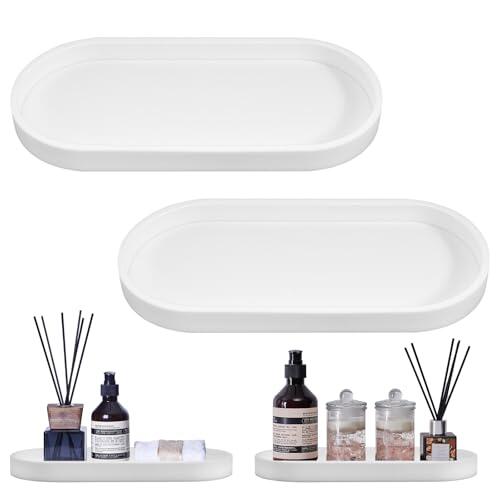 2 Piezas Bandejas Decorativas Bandeja Baño Bandeja Blanco para Tocador Bañera Fregadero de Cocina y Baño (Oval)