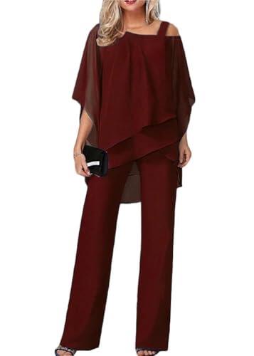 Generisch Traje de pantalón para mujer, elegante, vintage, juego de 2 piezas, traje de noche con tul, camiseta de gasa de dos piezas, camiseta de gasa y cintura alta, cóctel festivo, traje de pantalón