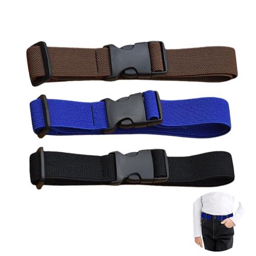 PLATEYTR Cinturones infantiles elásticos ajustables 3 unidades niño niña 35-70cm azul negro marrón para pantalones uniforme diario escuela