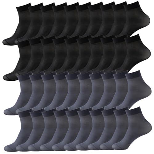 NIDONE Calcetines para Hombres 20 Pares Calcetines de Poliéster Negro y Gris Equipo Desodorante Transpirable Que Absorbe el Sudor con Elástico Verano Fino para Uso Diario, Negocios, 39-44