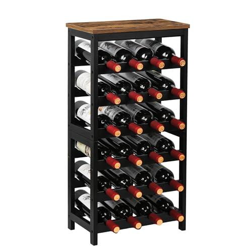 VASMIA Botellero de bambú para 24 Botellas, estantería con 6 Niveles para sótano, Cocina, Bar, Comedor, Soporte para Botellas de Madera con Tablero de Mesa, 41 x 24 x 81 cm, Marrón Vintage
