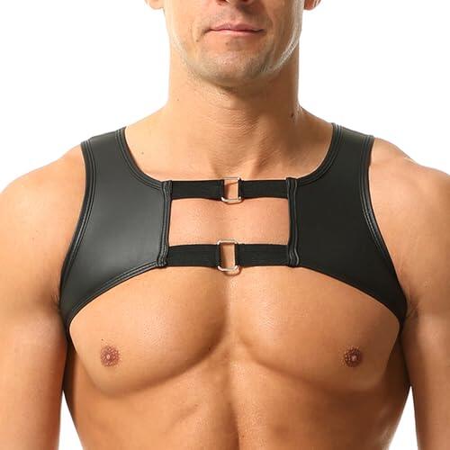 DTODWW Chaleco de piel sintética para hombre, con doble hebilla negra, estilo de fiesta, moda callejera, A# Negro, M