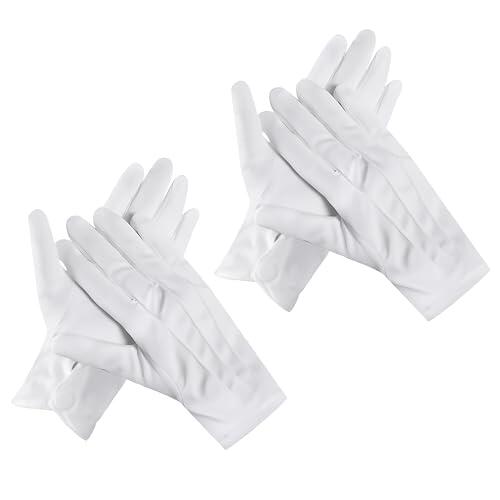 2 pares de guantes blancos, guantes de algodón de nailon con botón de presión para mujeres y hombres, guantes de nailon a prueba de sudor, inspección de joyas para ocasiones formales, esmoquines de