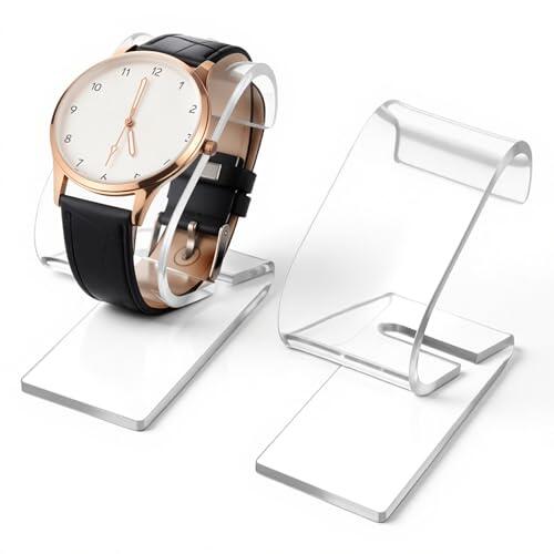 2 soportes transparentes para relojes de pulsera, soporte para relojes de pulsera, soporte fijo para relojes individuales, soporte de acrílico para reloj, carcasa para hombres y mujeres
