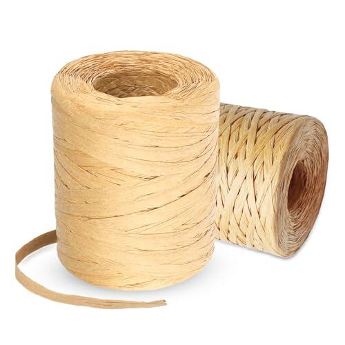 2 rollos de cinta de rafia natural de 6 mm x 200 m, paquete de regalo, cuerda de papel de rafia para proyectos de manualidades, decoración, tejer y jardinería