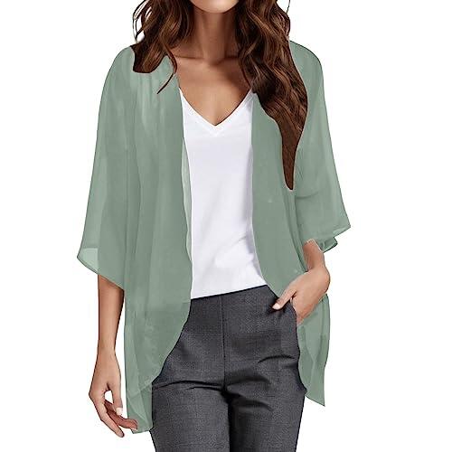 Generisch Elegante chaqueta de punto para mujer de gasa con mangas abullonadas como blusa informal de corte holgado para mujer moderna, verde menta, XXL