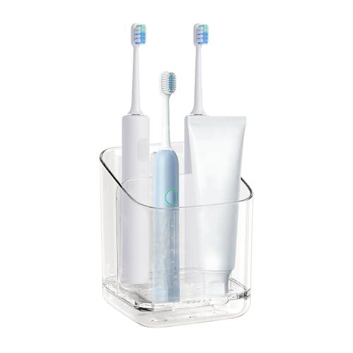 Auroriel Soporte para Cepillos de Dientes para Baño 3 Compartimentos Soporte de Cepillo de Dientes Eléctrico Desmontable Montaje en Pared con Separador Soporte Desmontabl