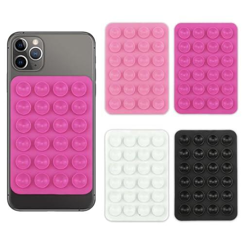 GNALIA Ventosa Móvil, 4 Unidades Colores Negro Blanco Rosa Fuerte Y Rosa Claro, Soporte Adhesivo Tamaño Estándar para Selfies Y Videos