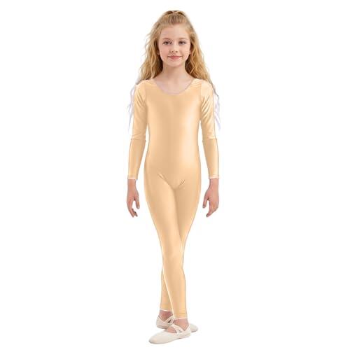Generisch Maillot de manga larga para niña, para gimnasia, ballet y danza - Traje elástico de cuerpo entero en diferentes colores | Cómodo jersey básico para entrenamiento y disfraces, Style_t04 Khaki