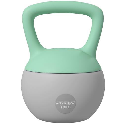 SPORTNOW Pesa Rusa 10 kg, Soft Kettlebell Relleno de Arena Metálica y Mango Antideslizante, para Entrenamiento Culturismo en Casa, Gimnasio, Verde Menta y Gris