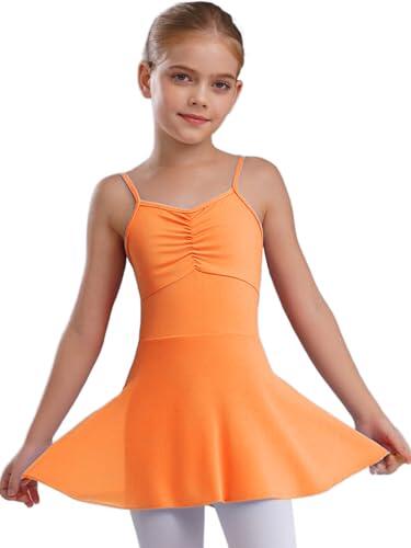 inlzdz Vestido De Ballet para Niña Leotardo De Ballet De Algodón con Falda Tul Maillot De Danza Gimnasia Vestido De Bailarina Naranja 7-8 años