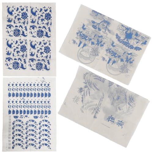 VILLCASE 4 hojas Papel de Transferencia para Cerámica con Diseño Tradicional Azul y de Calcomanías Recortables para Arcilla Papel de Calcas bajo Esmalte para Decoración de Macetas y