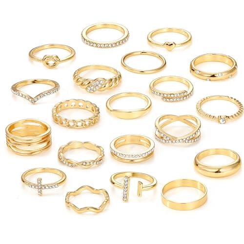 ZXTGBQ 20 Piezas Anillos Acero Inoxidable Mujer, Anillos Dorados para Mujerz, AAnillos Mujer Acero Inoxidable, Anillo de Plata para Mujerr, Anillo de Apilamiento, AAnillo Dorado Mujerr