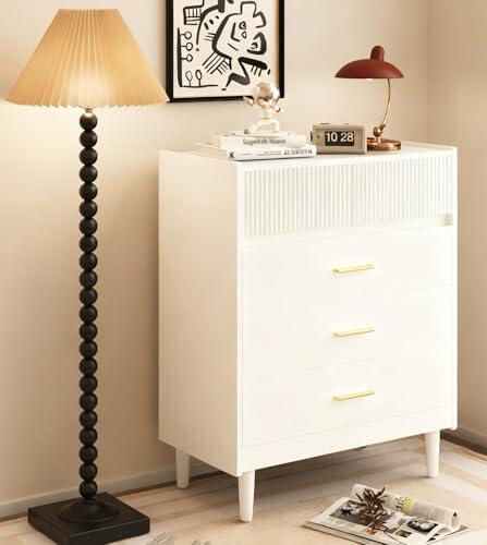 HOMAVO DG2 Cómoda con 5 Cajones, 74x40x90 cm, Tablero de Partículas con Certificación FSC, Patas de 15 cm, Tiradores Metálicos, Blanco o Negro Mate (Blanco)