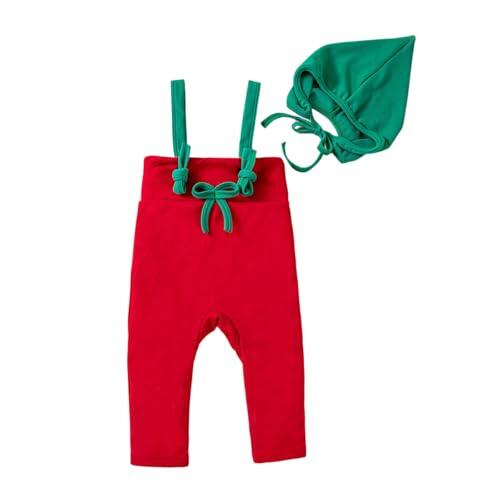Generisch Conjunto de peto y gorro de Papá Noel para bebé, 2 piezas, para niños y niñas, bonito disfraz de elfo para las vacaciones