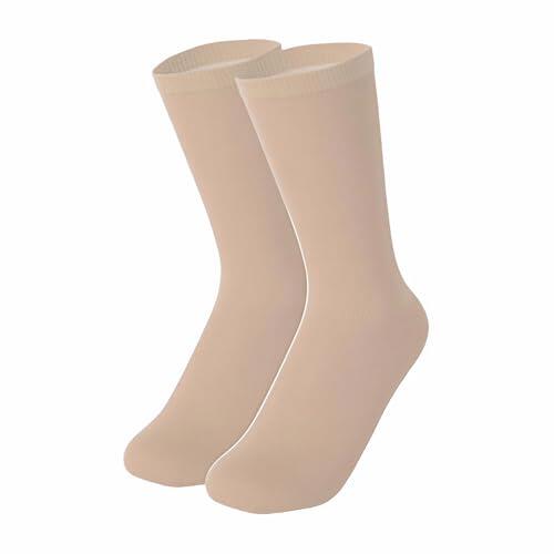Easnea Calcetines de patinaje sobre hielo, calcetines de patinaje artístico, calcetines elásticos altos, transpirables, suaves, para mujeres y niñas, beige, Altoa única