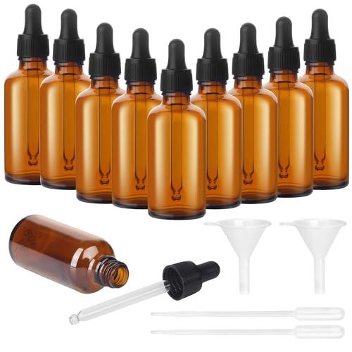 10 pcs Flacon (10 Piezas 50ml Ambar Frasco Cuentagotas Cristal, Botellas Cuentagotas con gotero y embudo,frascos de boticario para aceites esenciales, aceites de perfume, aromaterapia, capillaires