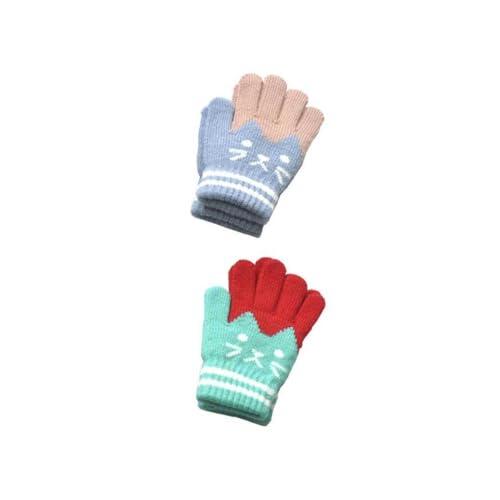 AMSLSIU 2 Pares de Guantes para niños con Dedos completos de Dibujos Animados para niños pequeños, esquí, Ciclismo, Montar en Bicicleta, Mitones Punto elásticos cálidos para y niñas, Azul Verde