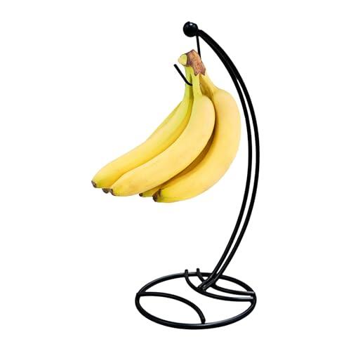 Relaxdays Bananera, Metal, (Alto x diámetro): 33,5 x 15 cm, Evita Marcas, Almacenamiento de plátanos, Soporte Negro
