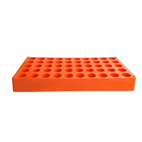 Portabiberones de 50 posiciones para botellas de 4 ml, diámetro de 16 mm, color naranja, 1 unidad/paquete.