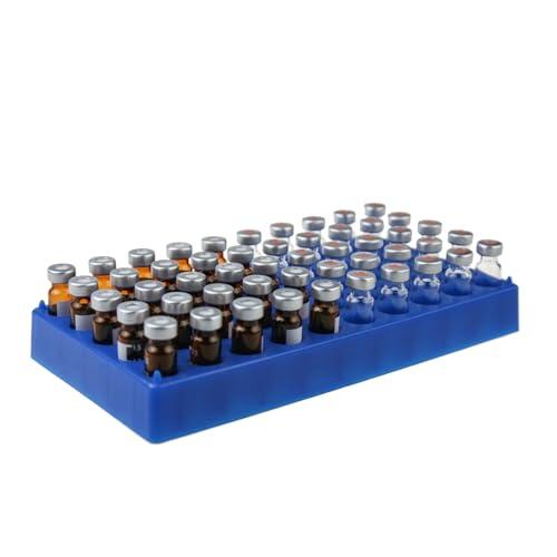 Portabiberones de 50 posiciones para botellas de 4 ml, diámetro de 16 mm, color azul, 1 unidad/paquete.