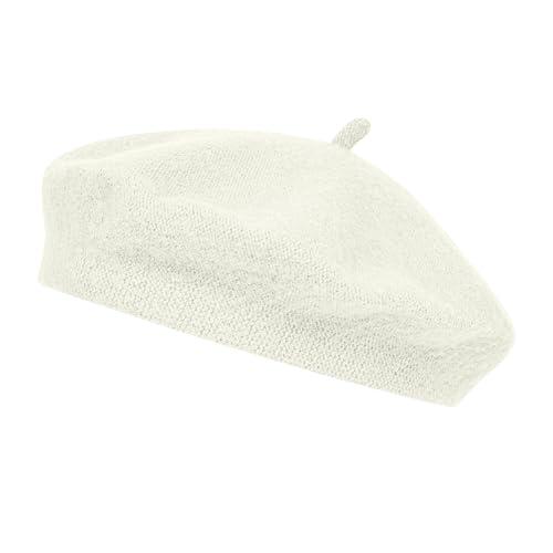 Alaoo Sombrero de Boina Francesa,Sombrero Lana Clásico de Boina Mujer,Elegantes Gorros Vintage Boina,Sombrero Otoño Redondo Vintage,para Accesorio, Disfraz,Carnaval,Fiesta de Disfraces,Blanco Lechoso