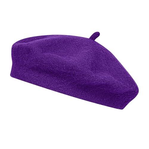 Alaoo Sombrero de Boina Francesa,Sombrero Lana Clásico de Boina Mujer,Elegantes Gorros Vintage Boina,Sombrero Otoño Redondo Vintage,para Accesorio, Disfraz,Carnaval,Fiesta de Disfraces,Lila Claro