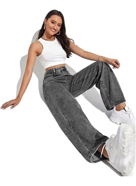 Jeans de cintura alta y pierna ancha para mujer, pantalones cargo holgados, pantalones casuales sueltos