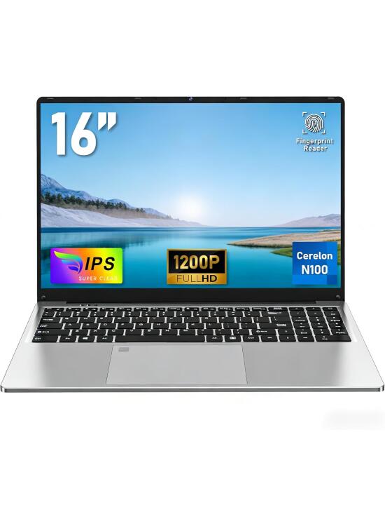 Ordenador Portatil 16 Pulgadas, Laptop 16 GB de RAM, 512 GB de SSD, PC Portátil Procesador N100, Soporte Touch ID, Win 11, 6000mAh, FHD 1920 * 1200, Teclado Retroiluminado