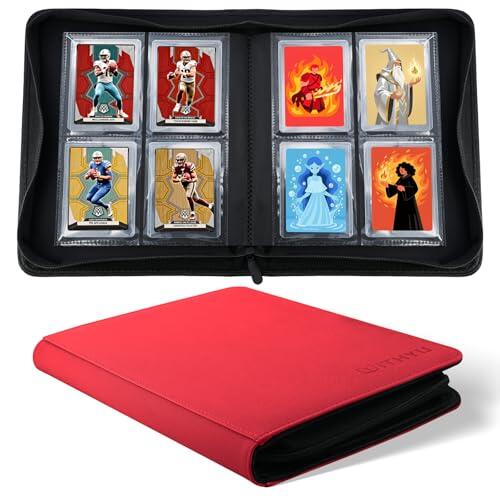 WITHYU Álbum Portatarjetas con Capacidad para 128 Toploaders – Diseño de Carga Lateral de 4 Ranuras por Página, Compatible con Fundas Rígidas de 3x4 Pulgadas, Organizador para Tarjetas Coleccionables
