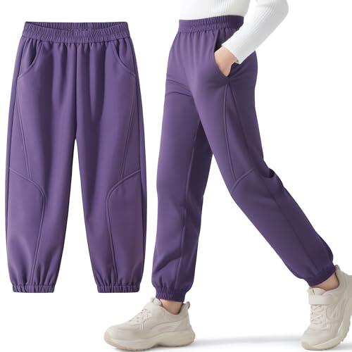 Hoseay Pantalones Softshell Trekking Niñas, Forrados Pantalón Senderismo Térmicos Impermeables, Resistentes al Viento Pantalones Outdoor Deportivos Otoño Invierno para Niña 11-12 Años, Morado