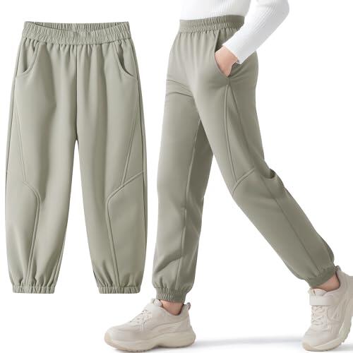 Hoseay Pantalones Softshell Trekking Niños, Forrados Pantalón Senderismo Térmicos Impermeables, Resistentes al Viento Pantalones Outdoor Deportivos Otoño Invierno para Niño 12-13 Años, Gris Claro