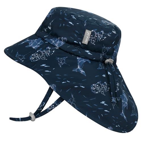 Jan & Jul Sombreros de ala ancha para niños con solapa para el cuello, Navy Whale Play, 5-12 años