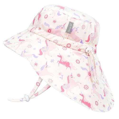 JAN & JUL Gorro de sol ajustable repelente al agua para niñas, Unicornio, 2-5T