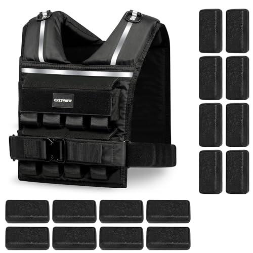 ONETWOFIT Chaleco Lastrado Ajustable 20 kg, Chaleco Peso Entrenamiento con Pesos de Hierro Extraíbles, Chaleco de Lastre con Extra Gruesas de 1,2 Pulgadas, para Musculación y Entrenamiento de Fuerza