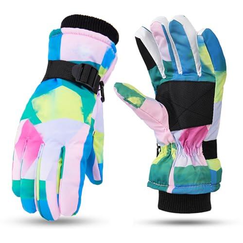 UJBVCX Guantes de Invierno Niños, Guante de Nieve Cálido Impermeables Resistentes al Viento, para Esquí al Aire Libre Ciclismo, Patinaje para Niñas Niños de 9 a 15 Años