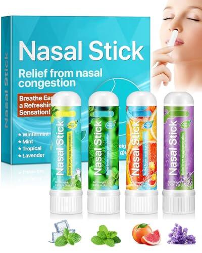 WINXMIN Nasal Stick 4 Pack, Palitos Nasales con Aroma a Aceite Esencial, Inhalador Nasal de Aromaterapia de Menta para Alivio Rápido de la Congestión Nasal, Mejora la Respiración y la Concentración.