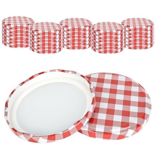 YHNDECO Paquete de 30 Tapas para Botes de Cristal, Tapas Botes Conserva para Botes Hermeticos de Cristal para Conservas TO 82 Rojos y Blancos para 230/350/435 ml/565 ml