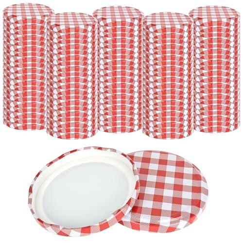 YHNDECO Paquete de 100 Tapas para Botes de Cristal, Tapas Botes Conserva para Botes Hermeticos de Cristal para Conservas TO 82 Rojos y Blancos para 230/350/435 ml/565 ml