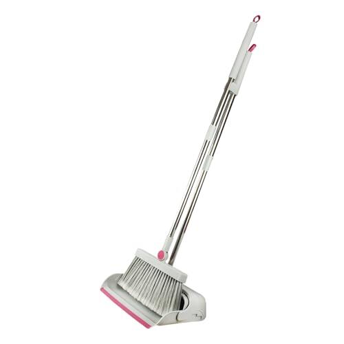 KERKOM Conjunto Escoba y Recogedor Plegable – Ahorra Espacio – Pala con Plegado Anti-derrames – Dentado Limpia-Fibras – Cabezal Giratorio para rincones – Uso cómodo y Almacenamiento fácil