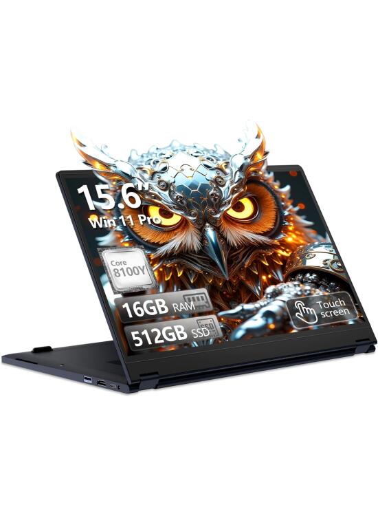 15,6 Pulgadas Ordenador Portátil Pantalla Táctil 2 en 1, Win 11 PC Portátil con Core i3 8100Y procesador, Laptop 16GB RAM 512GB SSD, Computadora Portátil 360° Pantalla Táctil 1080P FHD IPS Type-C HDMI