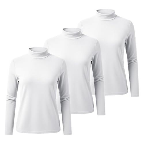3 piezas de camiseta de manga larga para mujer ajustada - sudadera mujer algodón unicolor con cuello vuelto, ajuste delgado, camiseta térmica de 3 piezas, ropa interior térmica, sudadera, camiseta de