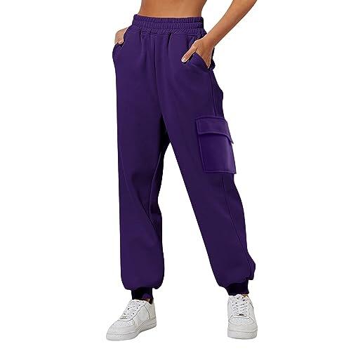 Pantalones deportivos gruesos y holgados con bolsillos para mujer, pantalones deportivos de invierno para mujer, forro polar del Reino Unido, pantalones casuales sueltos, pantalones anchos holgados
