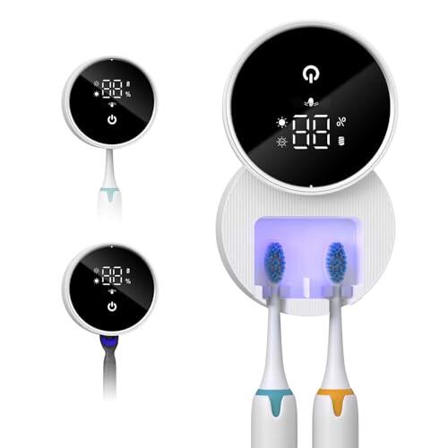 OQIMAX Soporte desinfectante para cepillo de dientes UV, montaje en pared | Soporte recargable para cepillo de dientes con sensor inteligente, cubierta automática, 3 soportes para cepillos de dientes y