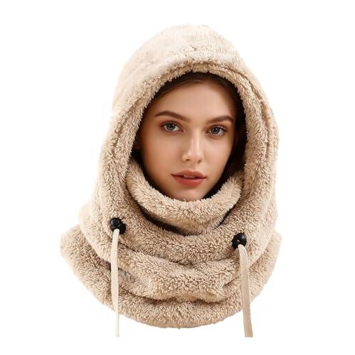 Pasamontañas de Forro Polar Térmico de Invierno, Máscara de Esquí y Capucha de Forro, para Viajar a Zonas Frías o para Esquiar en Verano, para Personas con un Contorno de Cabeza más Pequeño (Caqui)