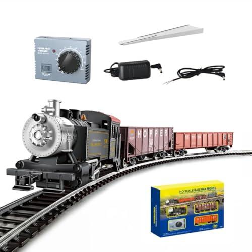 YUTT Juego de tren de locomotora de vapor 1/87 HO - Tren eléctrico modelo completo de ferrocarril con control de velocidad ajustable, pistas de metal y autos de carga para adolescentes y adultos
